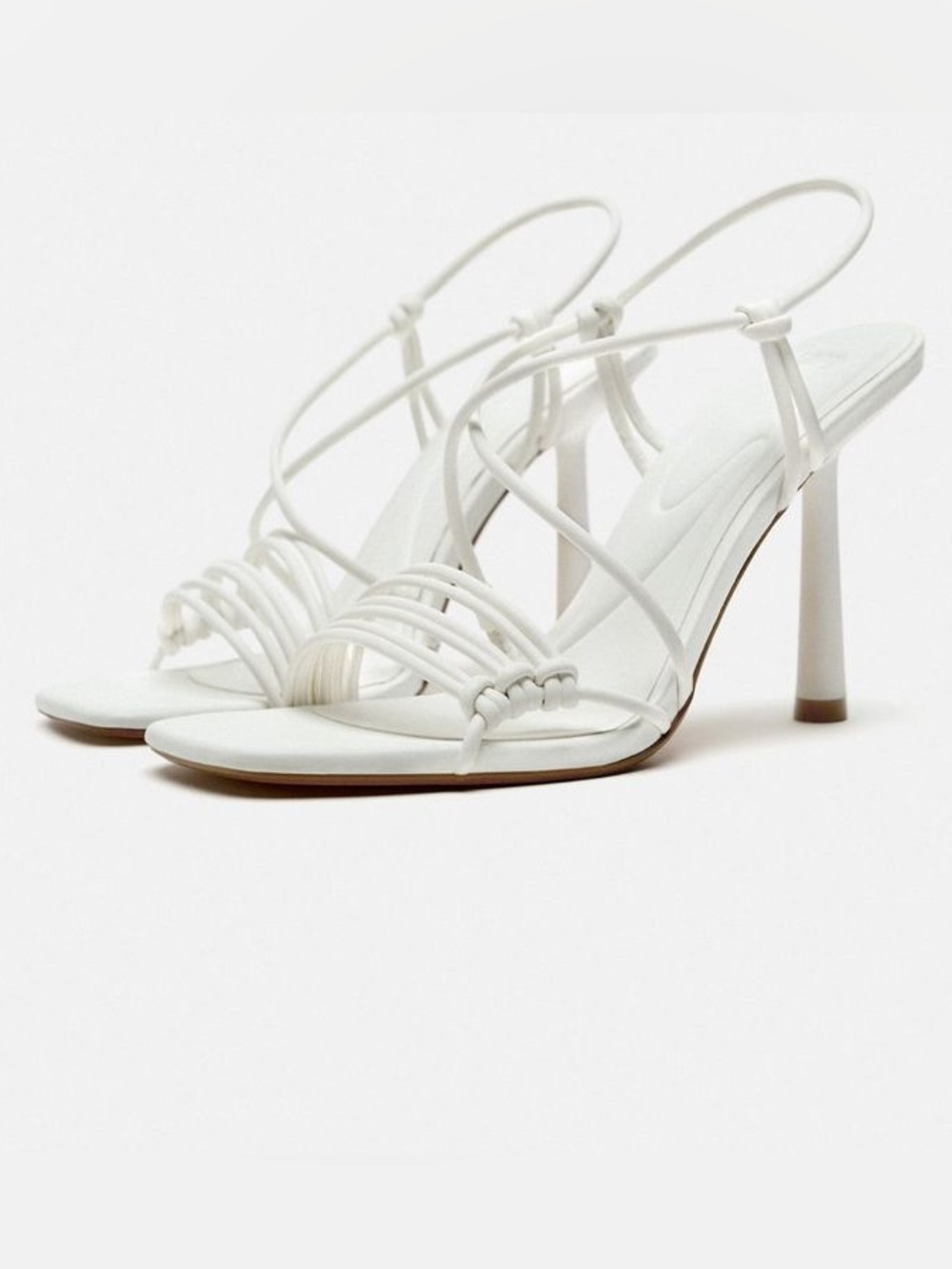 Zara White Strappy Knot-Detail Stiletto Sandals